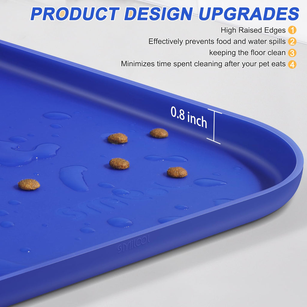 SMILOOL Waterproof Silicone Pet Food Mat with Raised Edge for Dog & Cat