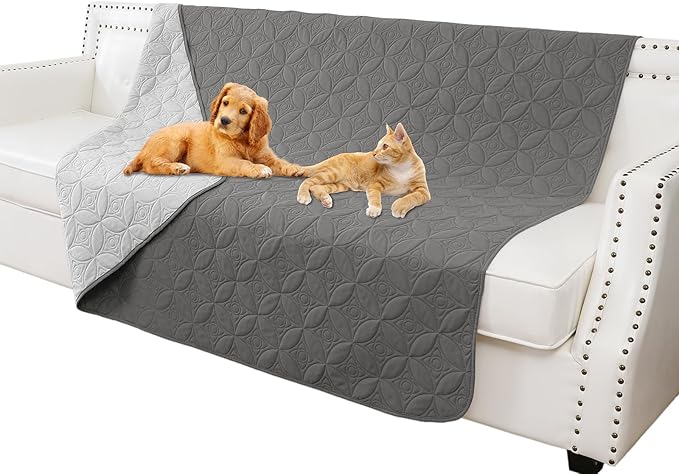 Waterproof Dog Blanket, 68x82 inches Pet Couch Covers for Sofa, Bed Furniture Protector from Dogs Washable and Reversible-Lightgrey+Darkgrey