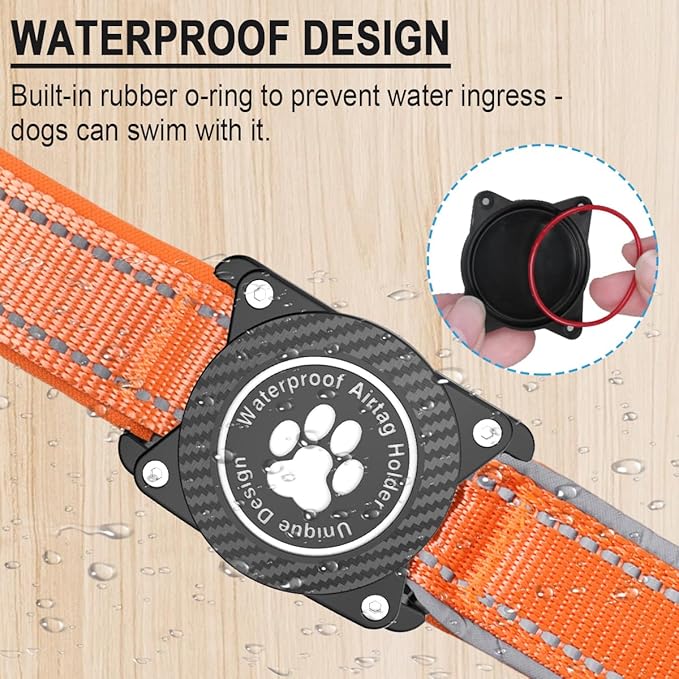 OKVSKO Airtag Dog Collar with Waterproof Air Tag Holder, Luminous Reflective, Soft Padded, Adjustable Nylon Pet Collar for Small Medium Large Heavy Duty Dogs,Orange, L