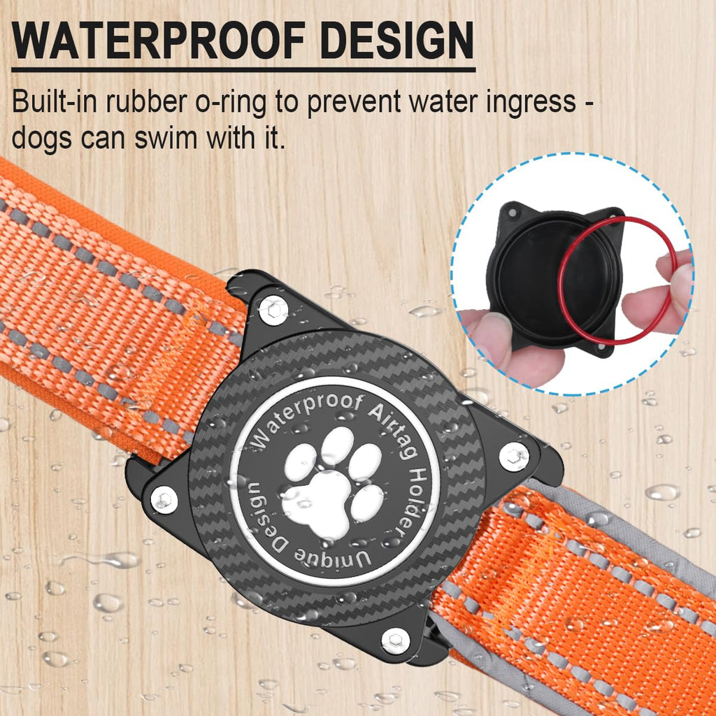 OKVSKO Airtag Dog Collar with Waterproof Air Tag Holder, Luminous Reflective, Soft Padded, Adjustable Nylon Pet Collar for Small Medium Large Heavy Duty Dogs,Orange, M