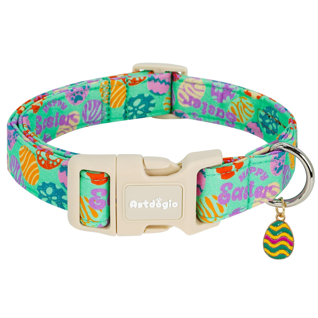 Astdogio Easter Dog Collar for Large Dogs, Adjustable Green Large Dog Collar with Colorful Eggs Pattern, Cute Easter Dog Collars Girl Boy Collar for Dogs -L