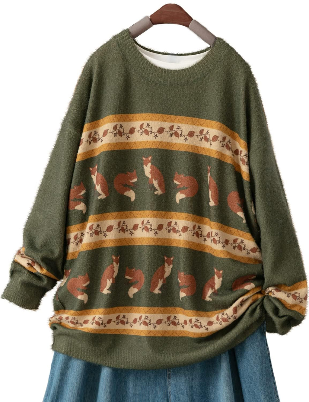YESNO Women Christmas Sweater Graphic Printed Oversized Pullover Sweaters Casual Loose Knit Tops XL S01 CR083