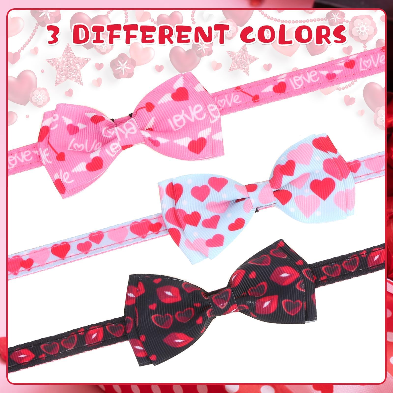 KOOLTAIL Pink Cute Cat Collars Breakaway with Bowtie and Bells, 3 Pack Girl Kitten Collars, Adjustable Safety Buckle Heart Charm Pendant Pet Collars for Kitty Boys Girls Cats Holiday