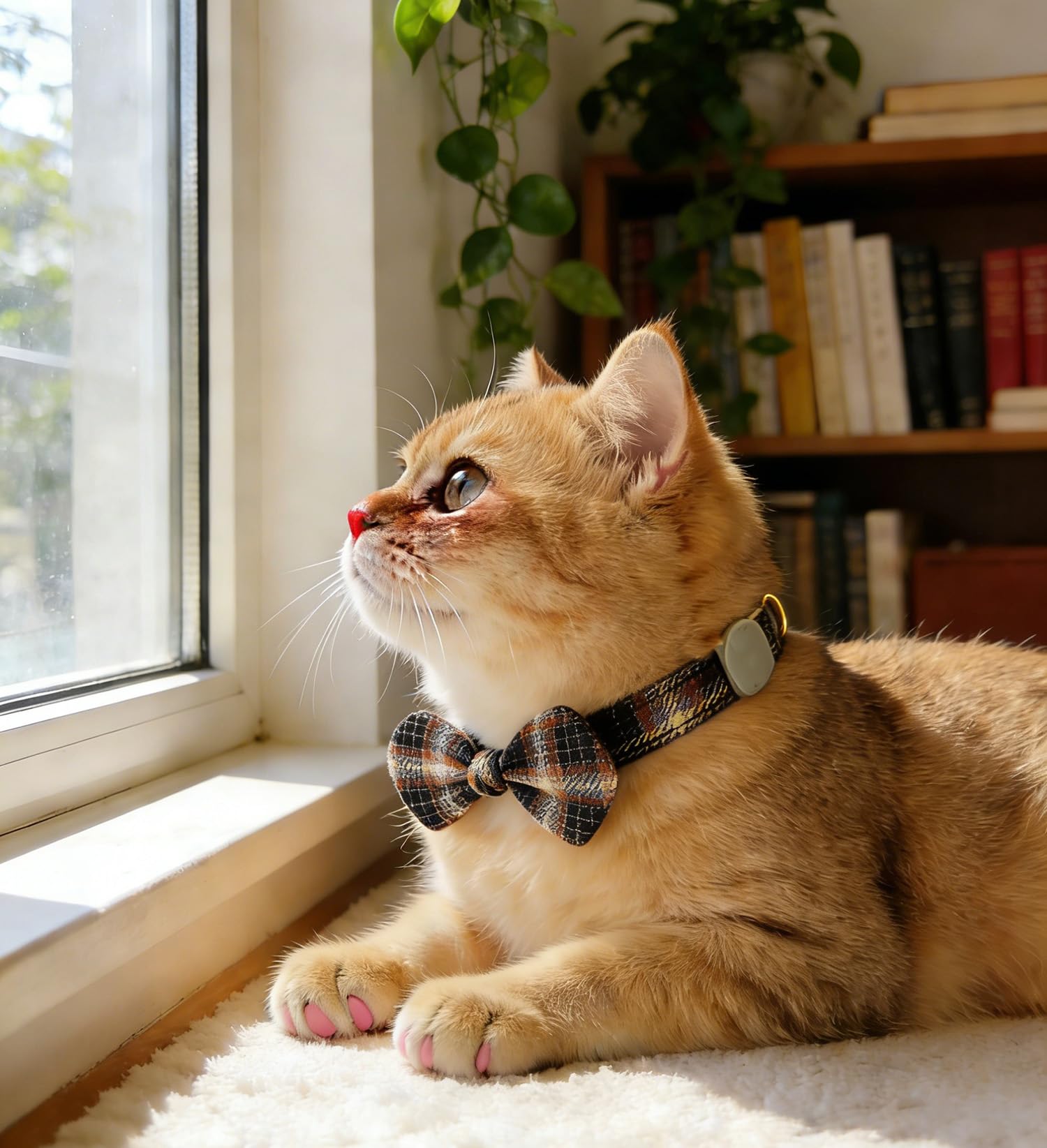 YUDOTE Cotton Bowtie Cat Collar with Bell 2 Pack Plaid Breakaway Kitten Collars with Removeable Bunny Ear Bow(Mocca Tweed+Ocean Blue)