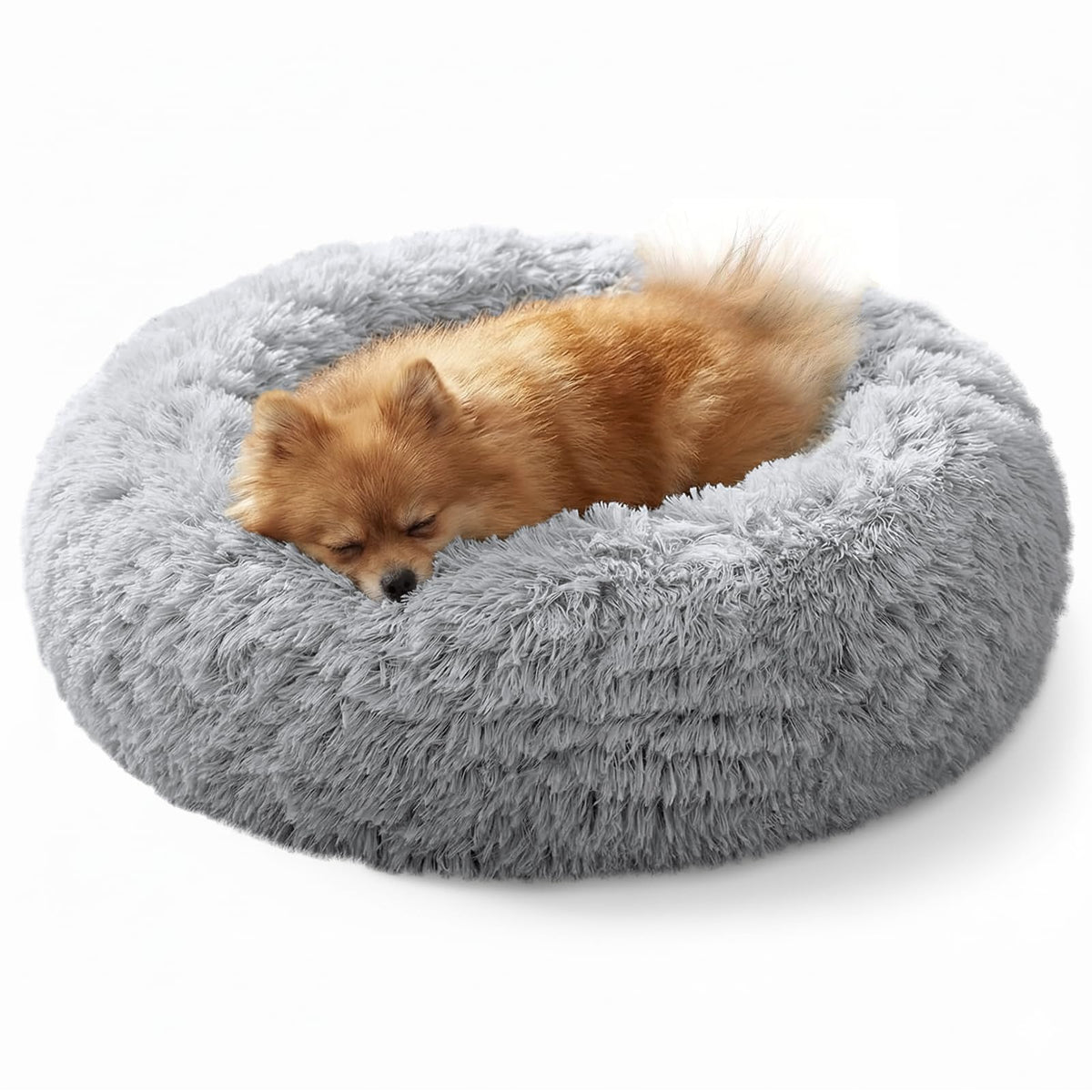 JOLLYVOGUE Calming Dog Bed for Small Dogs - 23 inches Donut Washable Small Dog Bed for Kittens & Puppies, Anti-Slip Round Fluffy Plush Faux Fur Cat Beds (Fits up to 25 lbs Pets, Purple)