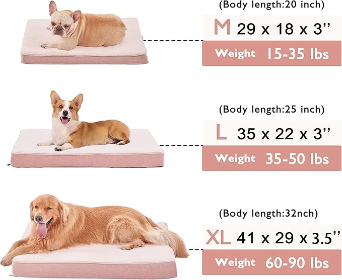 Memory Foam Large Dog Bed, Orthopedic Dog Crate Bed with Cooling Gel Foam, Waterproof Liner and Washable Cover, Joint Relief Pet Sleeping Bed for Medium Large Dogs (Pink)