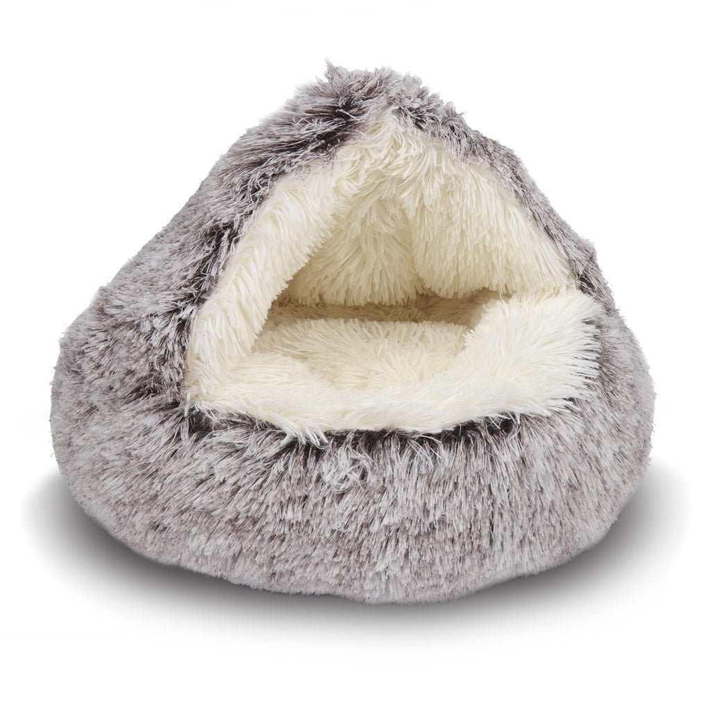 ShinHye Cat Bed Round Plush Fluffy Hooded Cave, 20×20inch, Multicolor