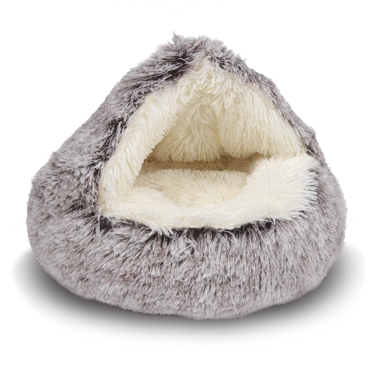 ShinHye Cat Bed Round Plush Fluffy Hooded Cave, 20×20inch, Multicolor