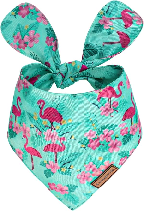 Luxury Double-Layer Dog Birthday Bandana – Handmade, Silk-Soft Polyester for All Dog Sizes | Birthday & Party Outfit | Gift-Ready Pet Accessory(Blue Flamingo,Medium)