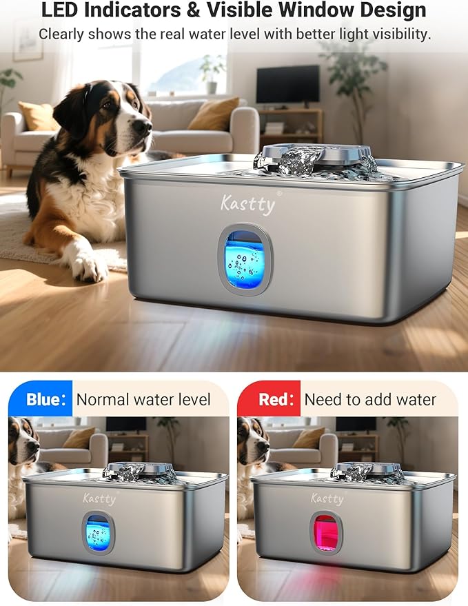 Kastty 4 Gal/15L Stainless Steel Dog Water Fountain for Large Dogs