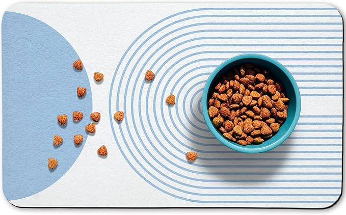 Dog Food Mats for Floors Waterproof, Cat Water Bowl Mats Pet Feeding Absorbent Mat Placemats for Food and Water Blue Bohemia 24 * 32 inch
