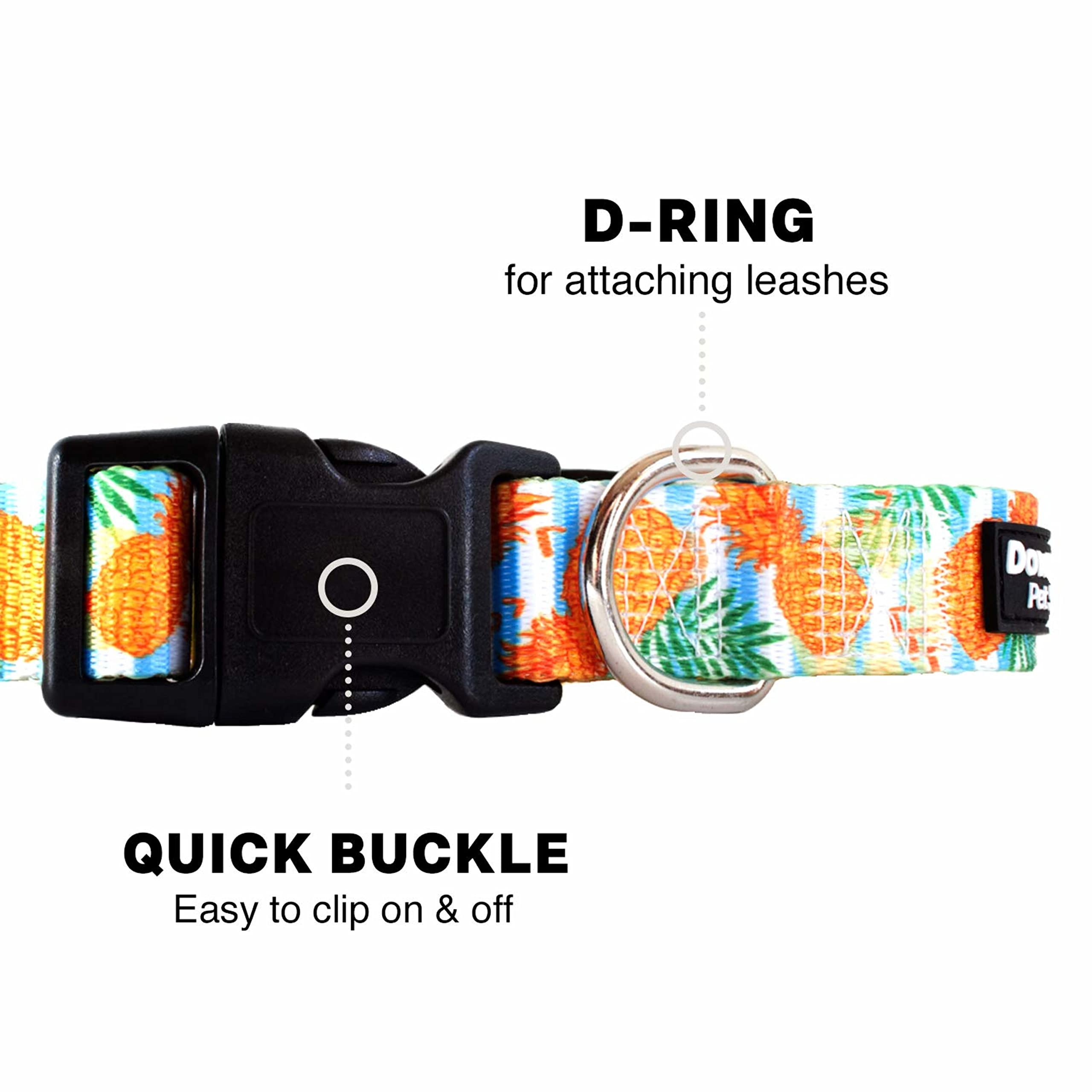 Downtown Pet Supply - Best & Fancy Dog Collar - Lightweight Adjustable with Quick Buckle & D-Ring - Hand Wash Safe - Pineapple - Large