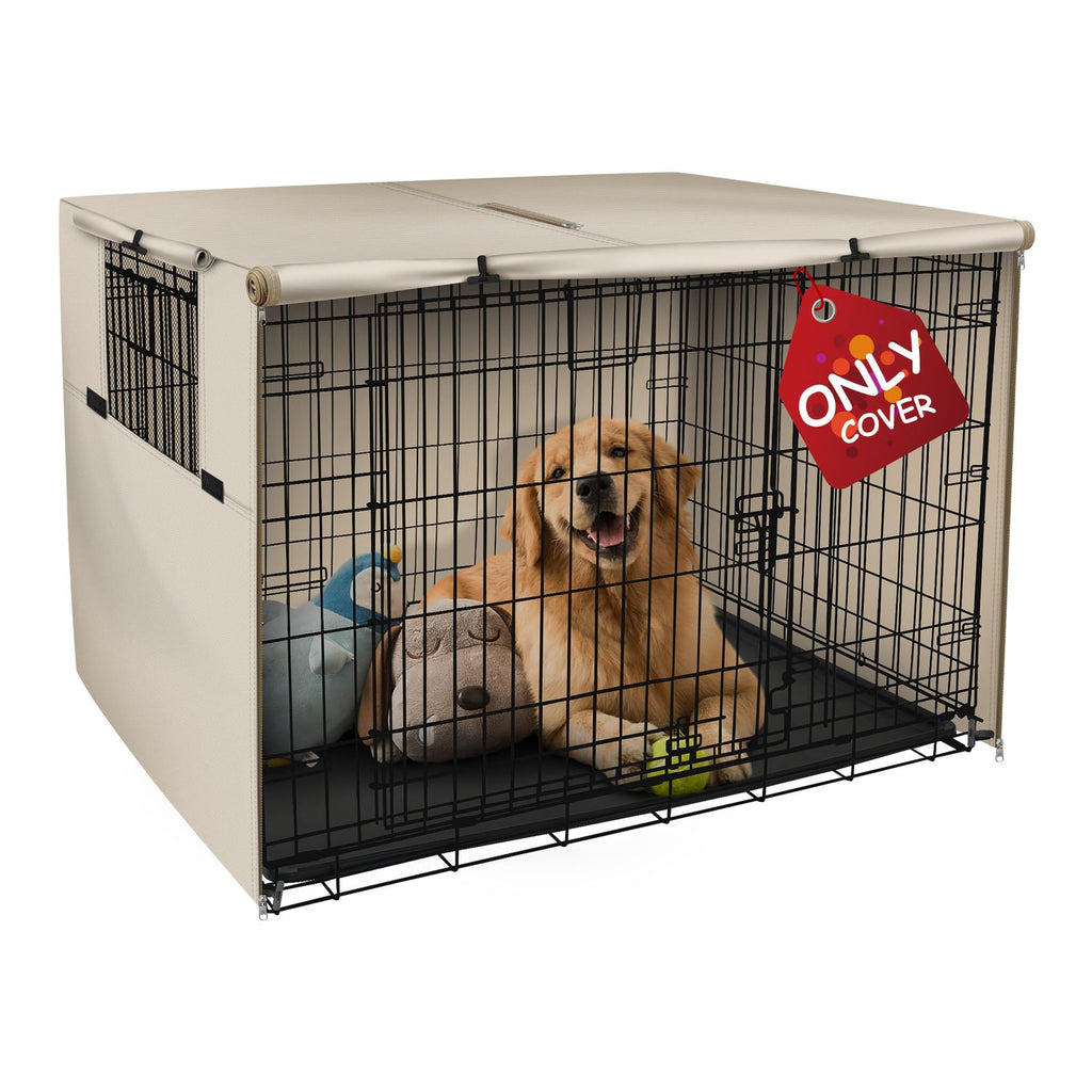 Explore Land 54 inches Dog Crate Cover Heavy Duty Polyester Pet Kennel Sunshade Universal Fit for Wire Cage (Light Tan)