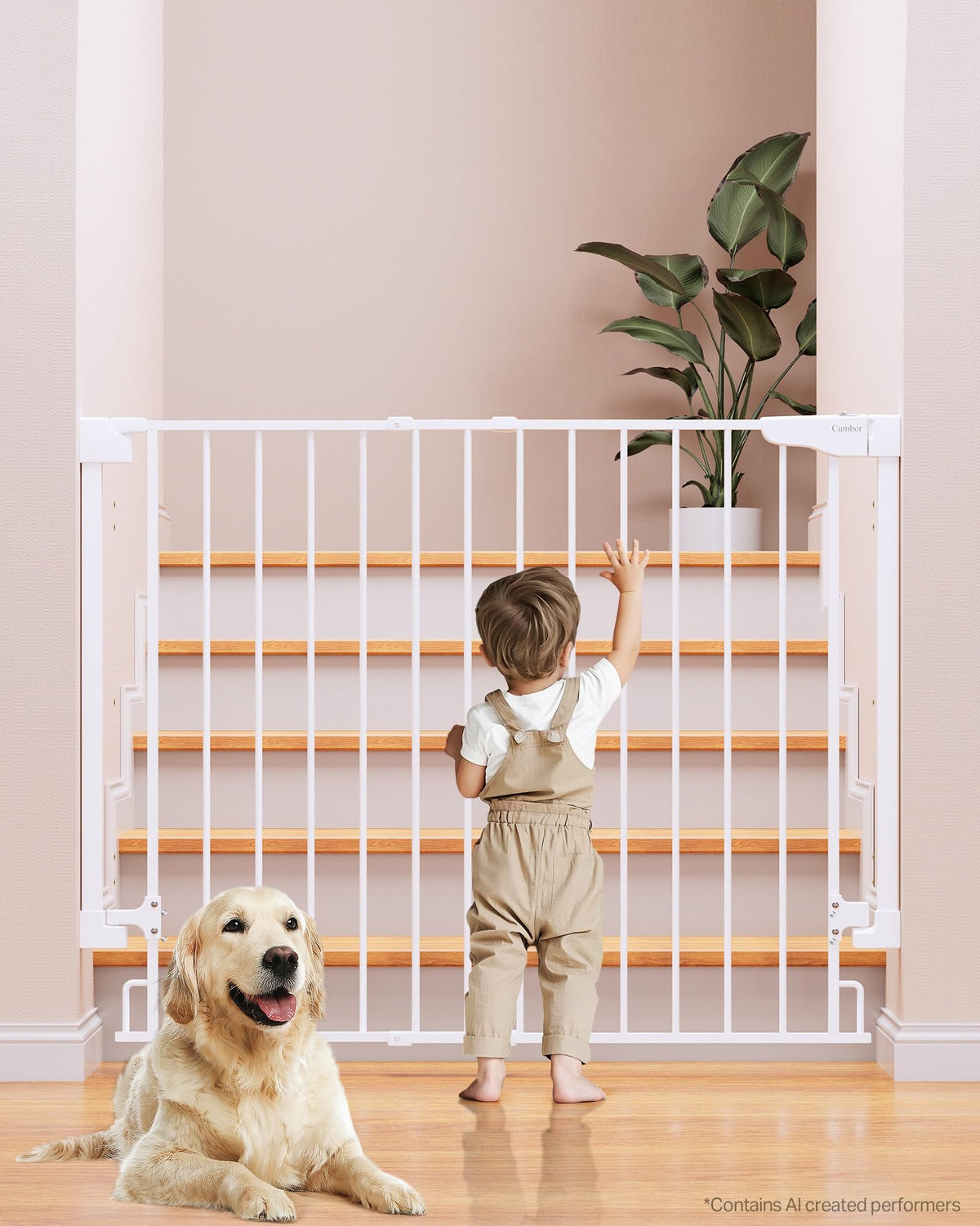 Cumbor 34" Extra Tall No Bottom Bar Baby Gate for Stairs, 29.2-43" Dog Gate