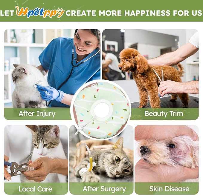 Cat Cone Collar Soft, Waterproof Cat Recovery Collars Spay Cones to Stop Licking Cute Donut E Collar After Surgery Anti-Lick Wound Healing Safety Elizabethan Collar for Kittens (Donut Green, Medium)