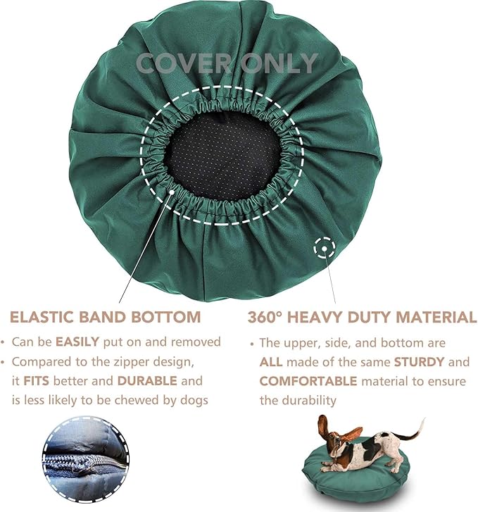 Dog Bed Cover Waterproof Replacement Machine Washable Covers for 20x20 Inch Dog Bed Heavy Duty Scratch Resistant Mattress Protector Pet Bed Round Dark Green Cover Only