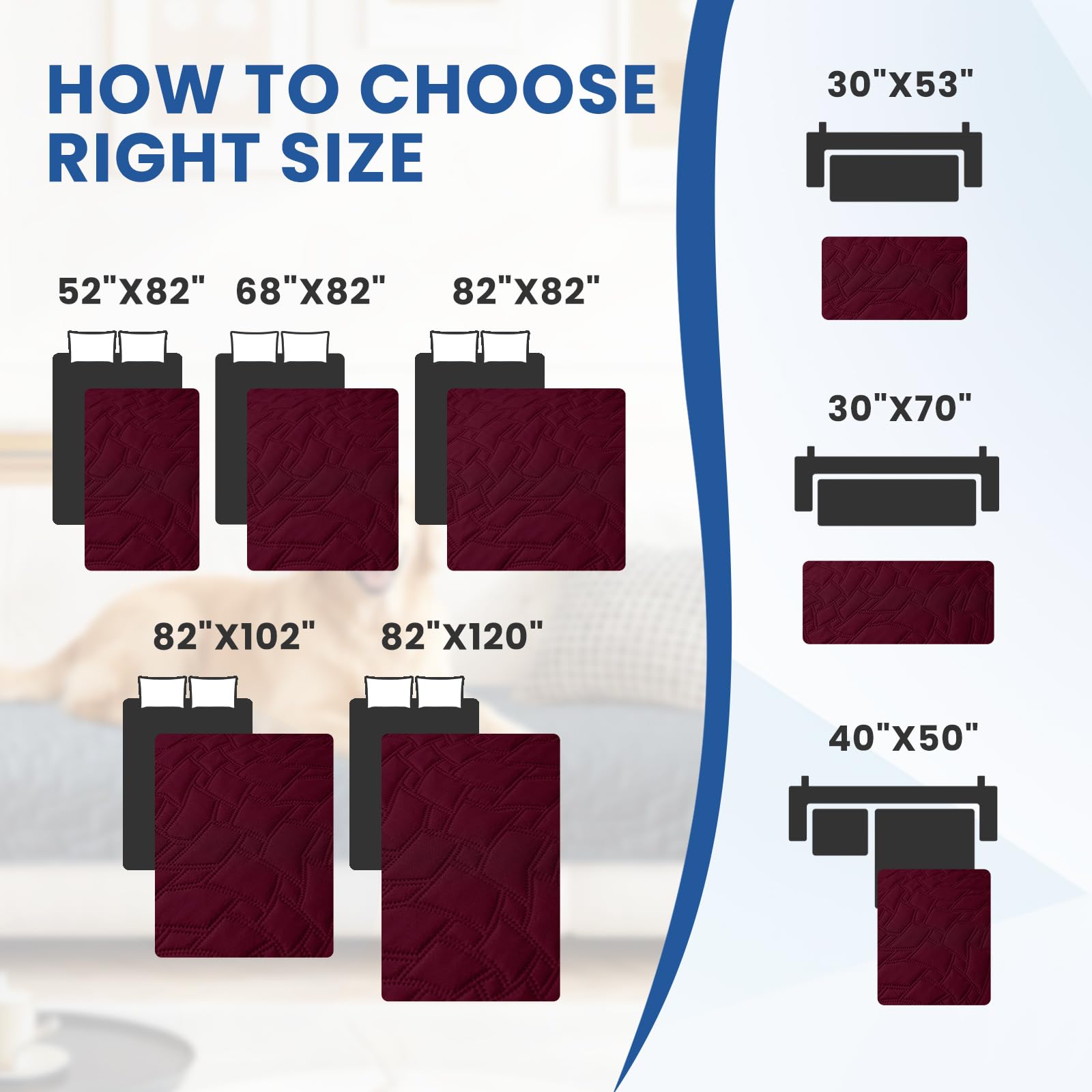 Waterproof Dog Blanket, Non-Slip Soft Pet Bed Cover, Couch Cover for Dogs Washable, Protects Sofa, Furniture, Crate, Car, Tear Resistant Leakproof Pet Blanket Christmas (68x82 Inch, Burgundy)