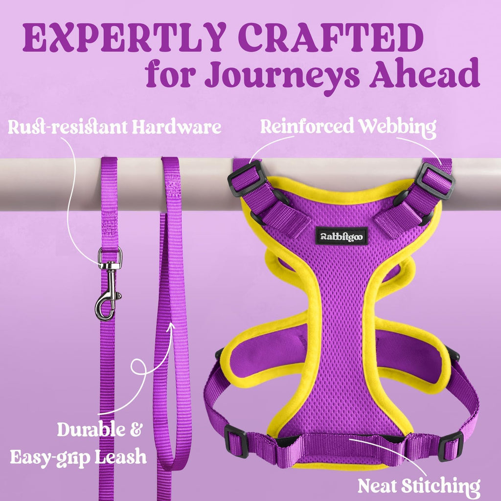 rabbitgoo Cat Harness and Leash Set, Escape Proof Vest, Purple & Yellow