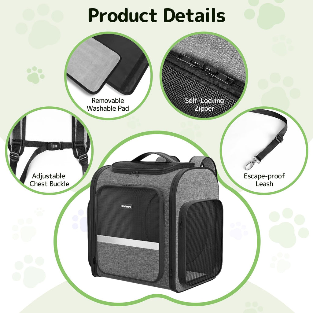 Pawtners Cat Backpack with Play Tunnel, Design for Carrying Playing Grey