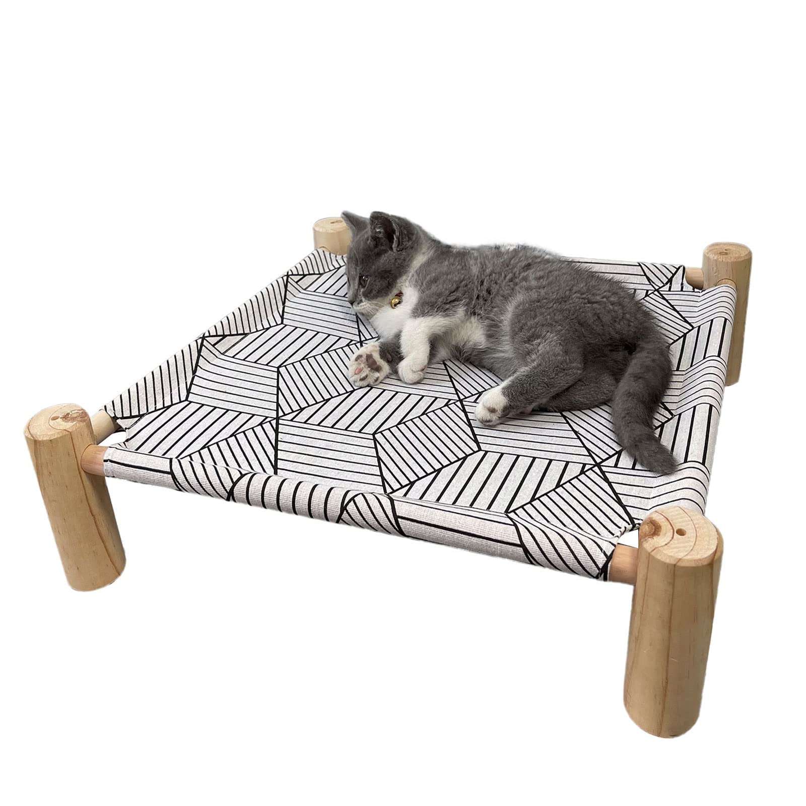 Pozico Cat/Dog Bed Hammock - Wooden Raised Indoor/Outdoor Beds - Breathable Mesh for Small Animals - White Diamond