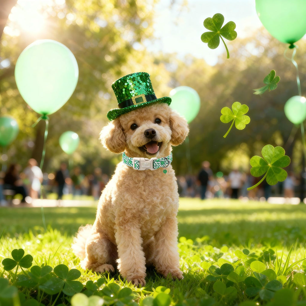 Babole Pet St Patricks Day Dog Collar for Puppy Small Dogs - Leopard Lucky Clover Dog Collars, Lightweight Adjustable Irish Green Festival Shamrock Dogs Collars with Quick Release Buckle XS