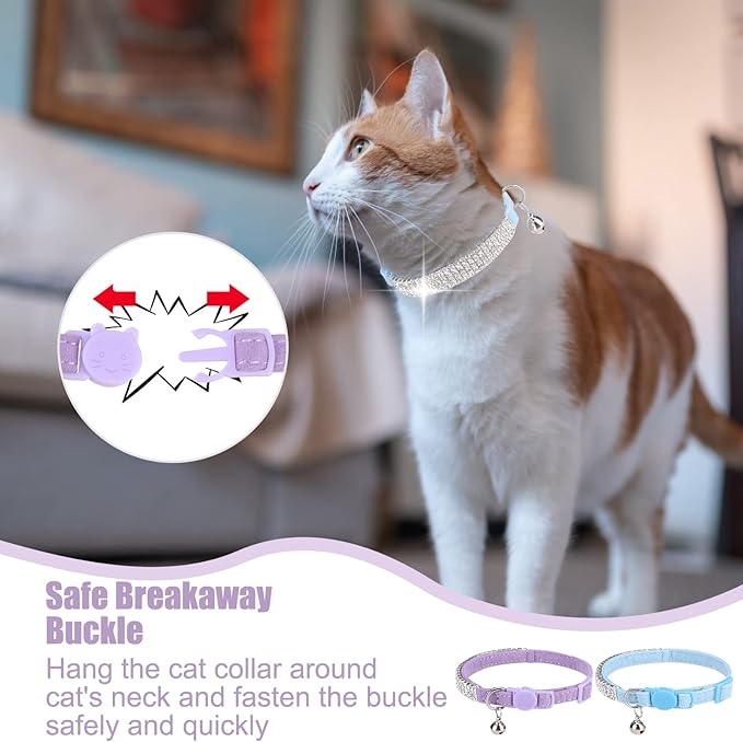 EXPAWLORER Soft Velvet Safe Cat Collars for Girl Cats,Blue & Light Purple