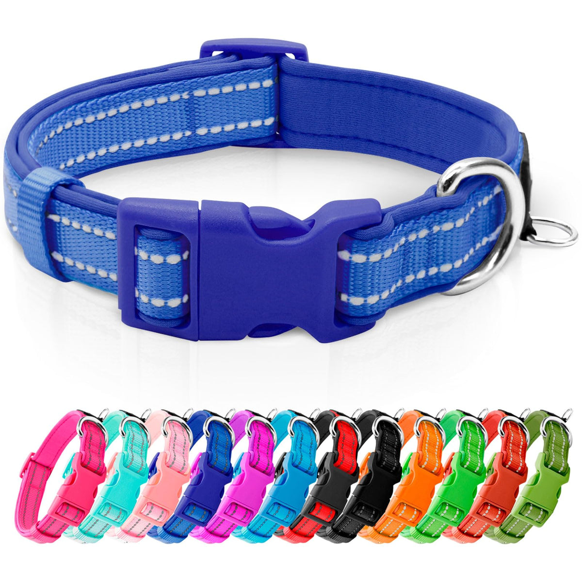 azuza Reflective Dog Collar, Neoprene Padded Puppy Collar, Hot Pink, XS
