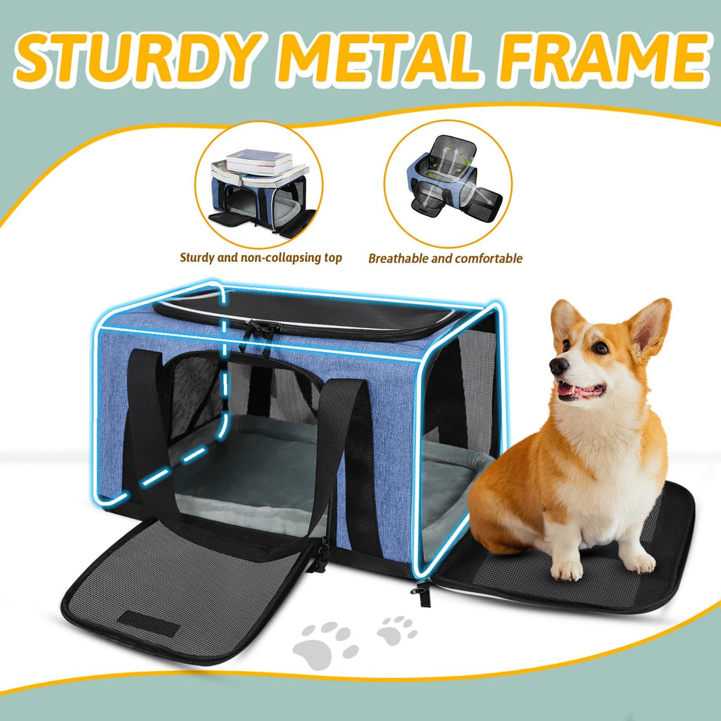 Petskd Small Pet Carrier 17" L x 11" W x 9.5" H Airline Approved, Blue
