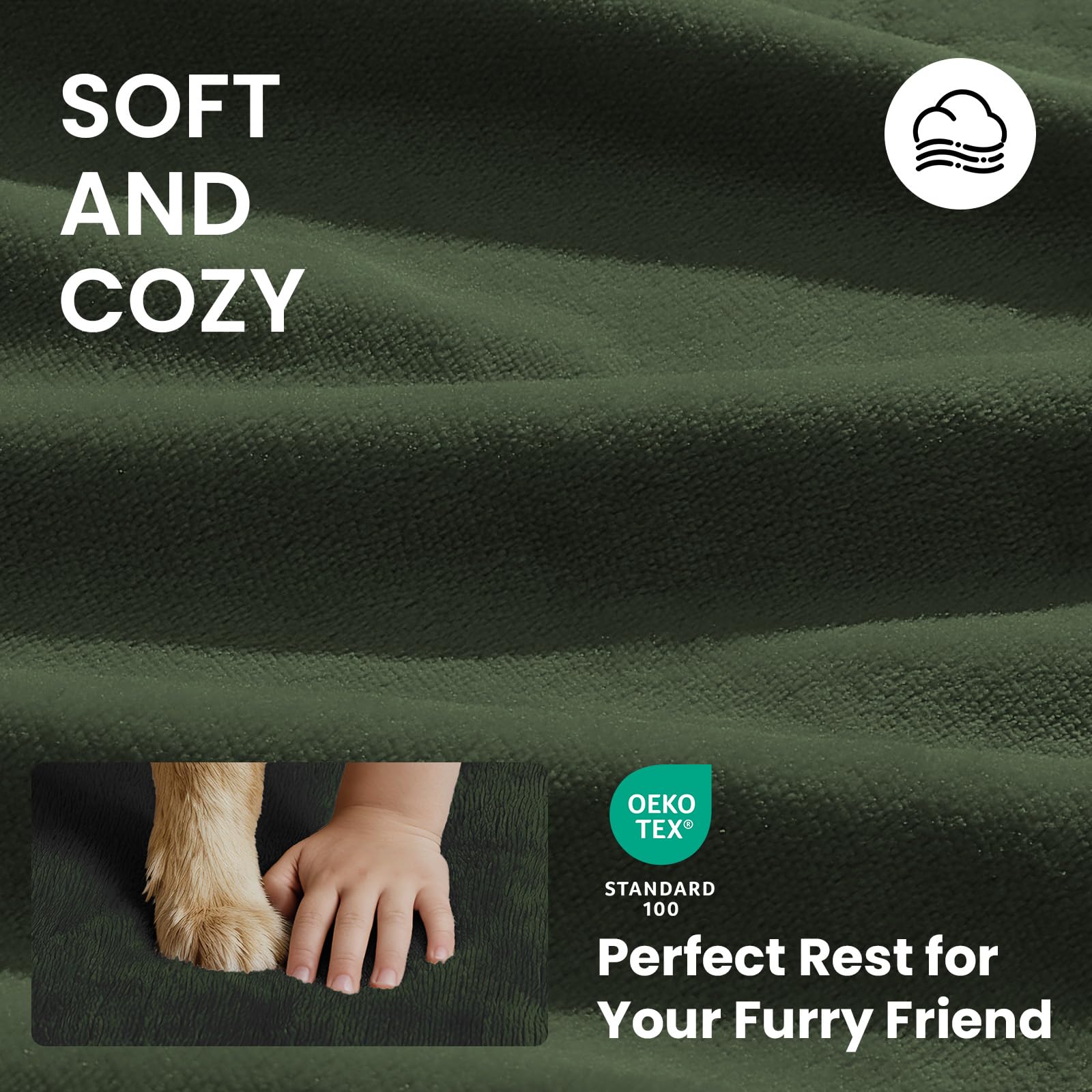 OhGeni Orthopedic Waterproof Large Dog Bed, Memory Foam, 41 inch(Green)