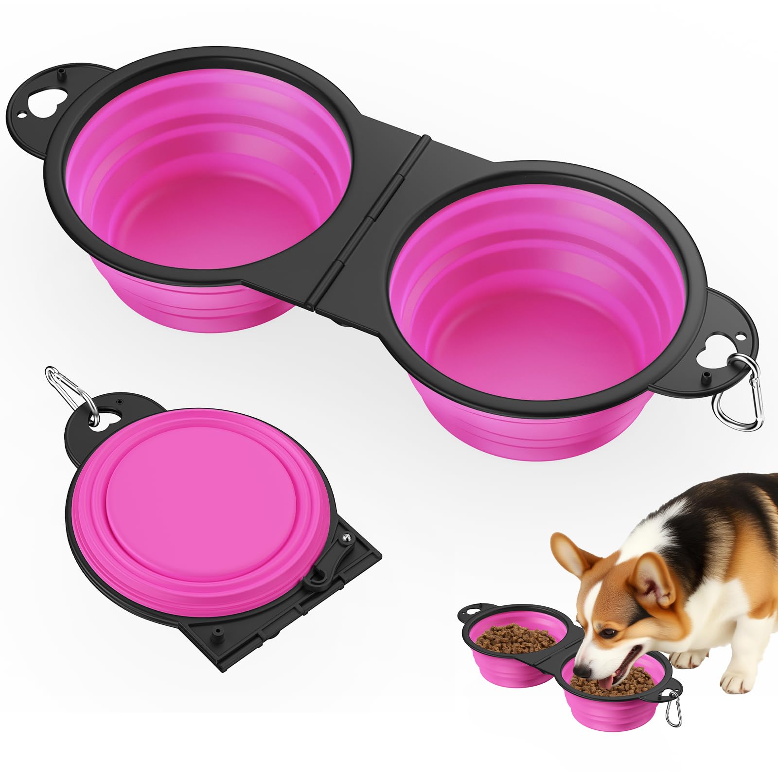 Pawaboo 2-in-1 Collapsible Dog Bowls, 180° Flip Over Dual Puppy Bowls