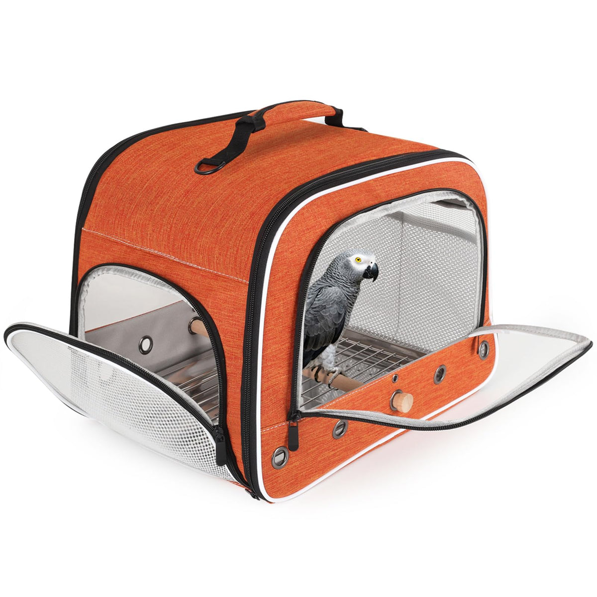 Cylindrical Portable Bird Carrier Travel Cage with Stands and Tray (Grey, Medium Carrier)