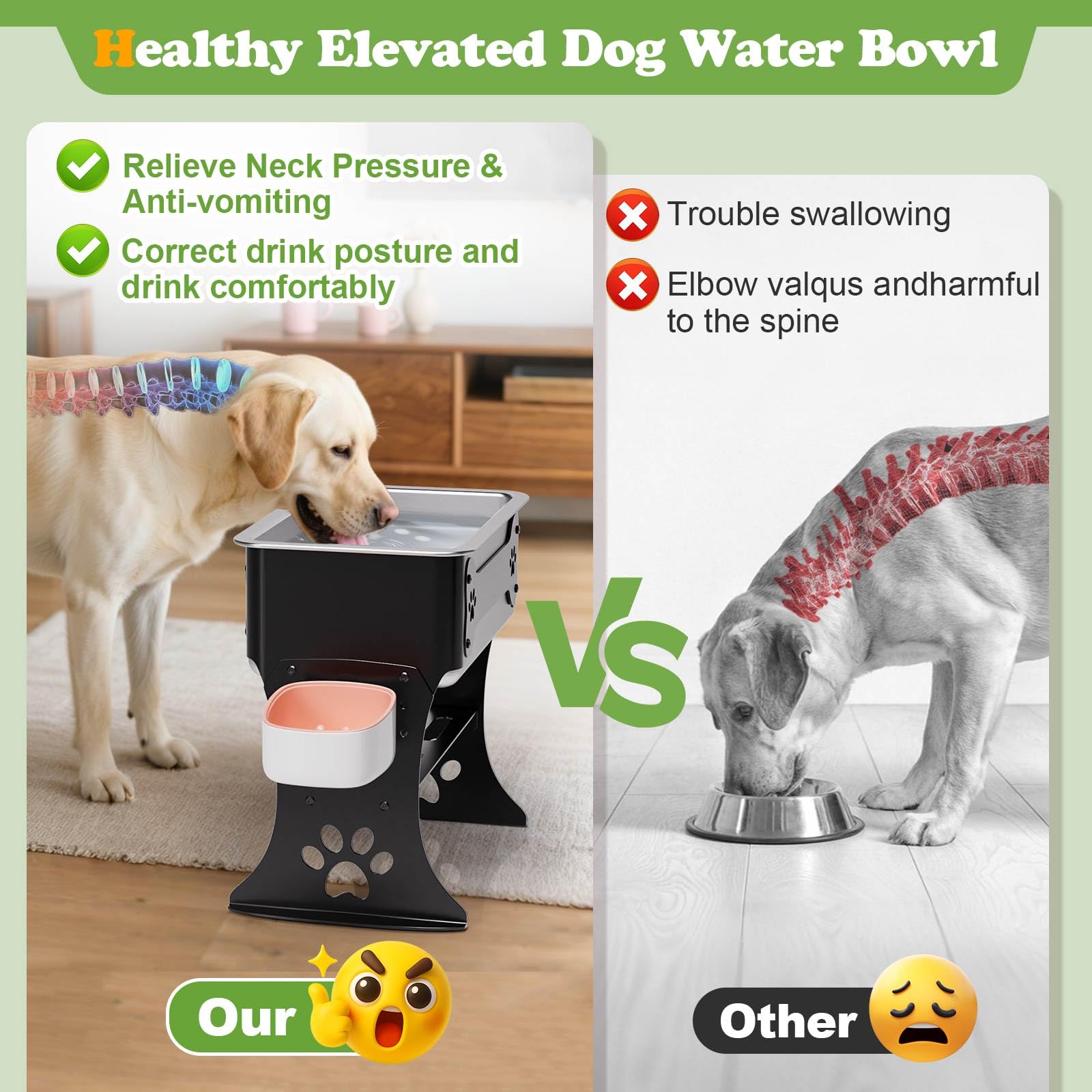 JDCQKHA 3 Gallon Elevated Dog Bowl Large Breed Raised Dog Water Bowl Stand,3 Height Adjustable Stainless Steel Pet Feeder Station with Anti-Slip Mat,Black Pet Bowl for Relief Joint Pressure,Easy Clean