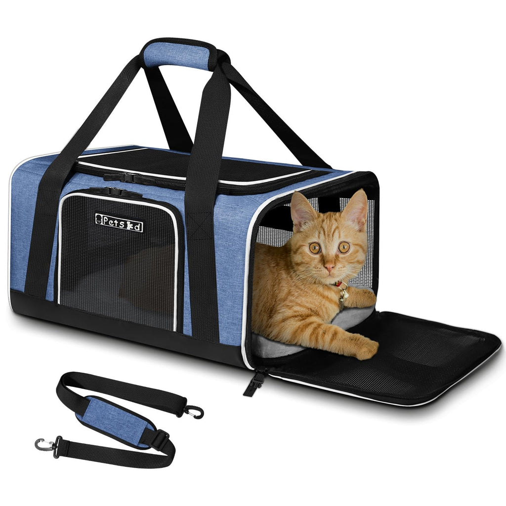 Petskd Small Pet Carrier 17" L x 11" W x 9.5" H Airline Approved, Blue