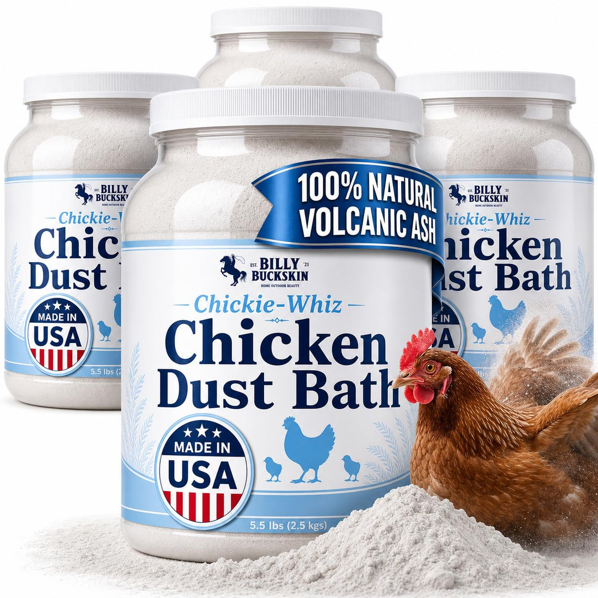 Billy Buckskin Chicken Dust Bath, All Natural Volcanic Ash, USA Made, 5.5lb