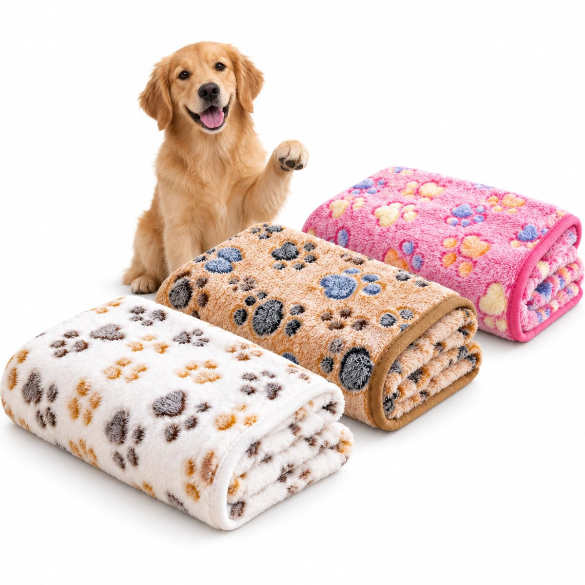 Dog Blankets for Large Dogs, 3 Pcs Dog Blanket Washable, Soft Fluffy Flannel Pet Blanket Mat Cover for Bed Couch, Cute Print Puppy Blanket 60" x 50"