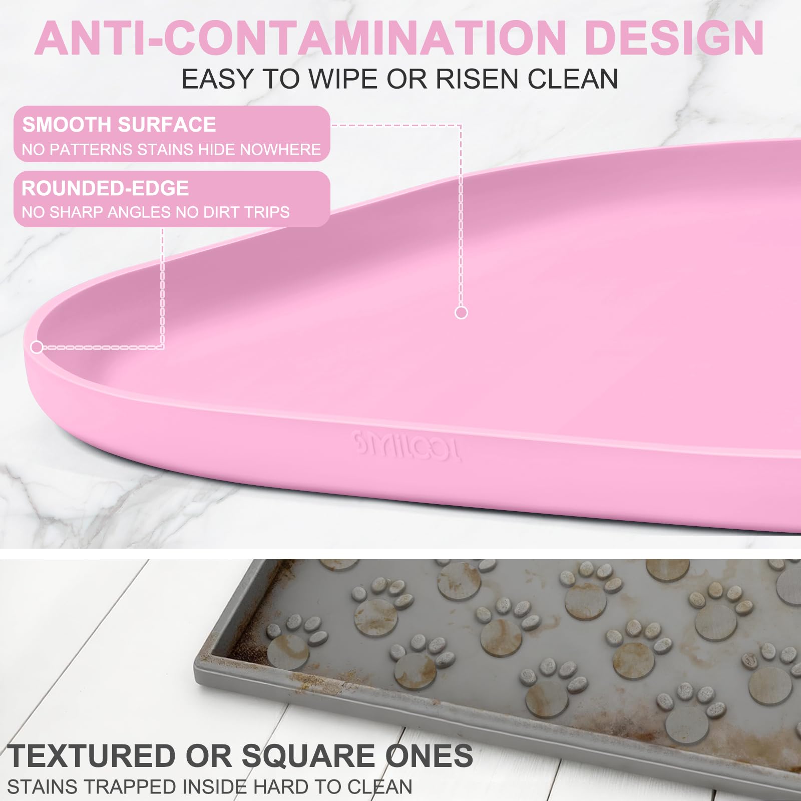SMILOOL Waterproof Silicone Pet Food Mat with Raised Edge for Dog & Cat