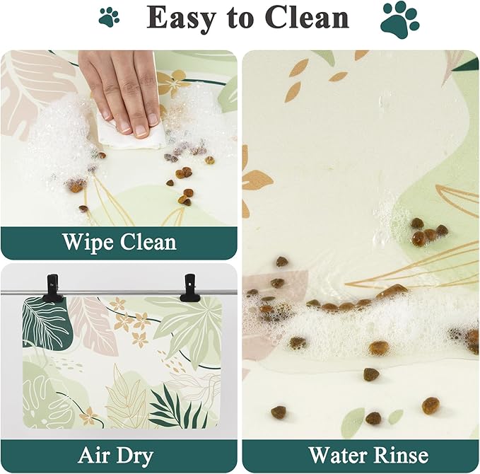 Topotdor Boho Dog Food Mat - Absorbent Quick-Dry Cat Bowl Mat for Food and Water, Non-Slip Pet Feeding Placemat for Messy Drinkers Dog Accessories Pet Supplies, 16"x24", Green