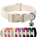 Babole Pet Cute Corduroy Dog Collar - White Adjustable Dog Collars for Small Dogs 10-25lbs, Fade-Proof with Secure Snap & Little Charm, Christmas Birthday Gift, S