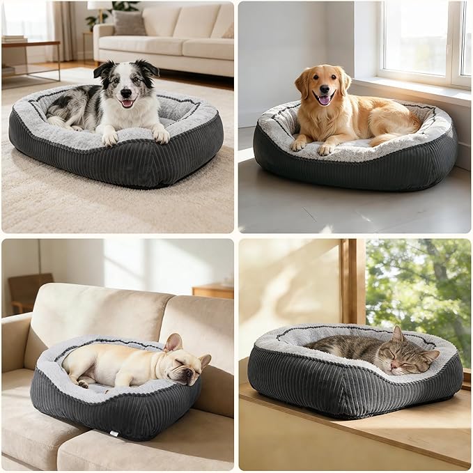 SIWA MARY Large Dog Bed for Large Dogs, Rectangle Dog Bed Large Size Dog, Washable Orthopedic Pet Bed, Durable Calming Puppy Bed with Anti-Slip Bottom(35"x25"x10")