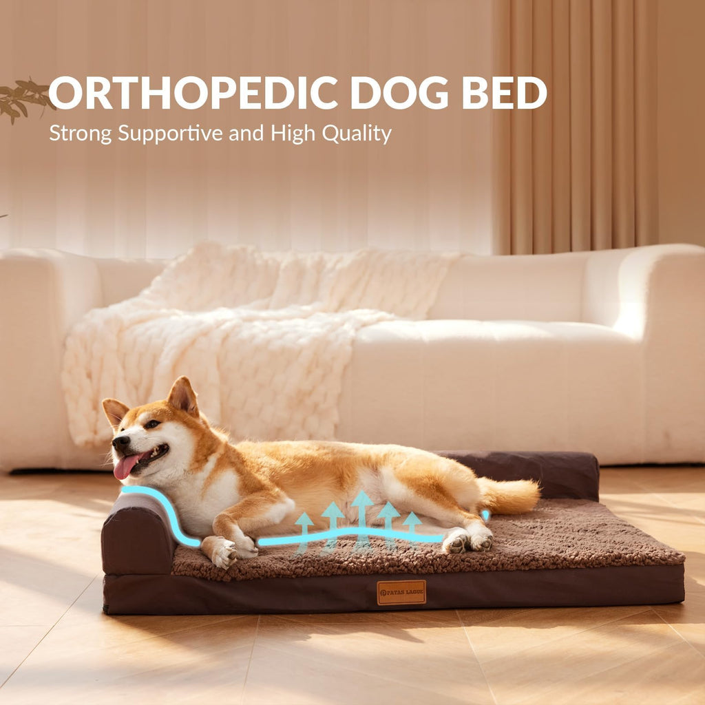 Patas Lague Orthopedic Large Dog Bed Washable Pet Sofa Bed 48''X30''Brown