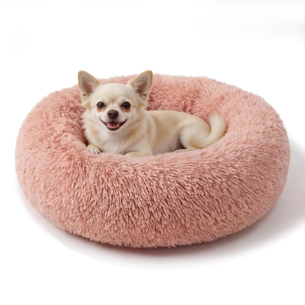 nononfish Round Calming Dog Bed,Plush Donut Pet Bed for Small Dogs