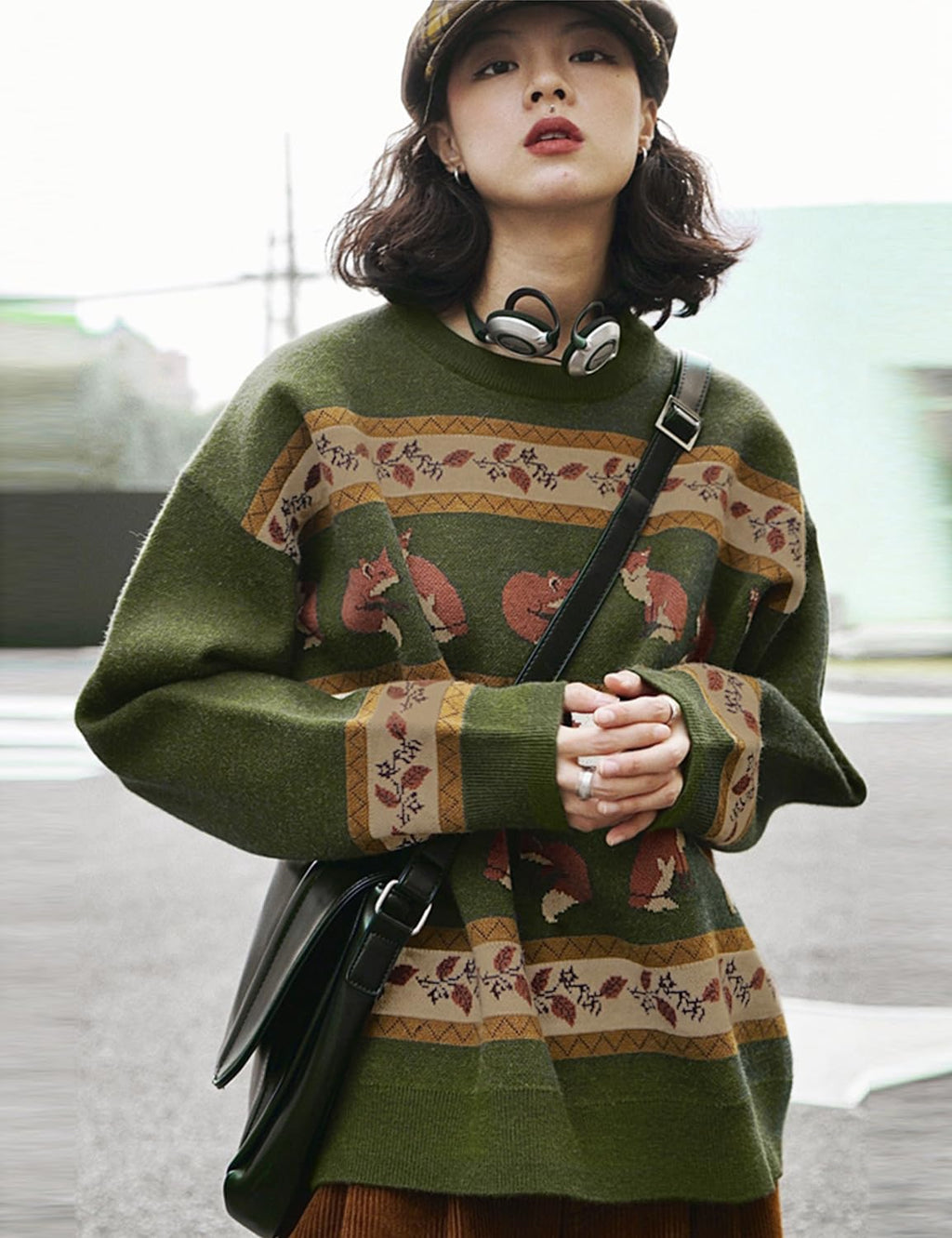 YESNO Women Christmas Sweater Graphic Printed Oversized Pullover Sweaters Casual Loose Knit Tops XL S01 CR083