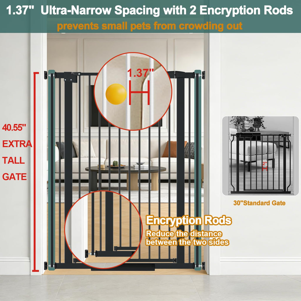 AiWMGL 40.55" Tall, 45.86-53.74 Inch Wide, 1.37" Ultra Narrow Spacing Dog Pet Baby Gate Indoor for Doorway Hallway, Pressure Mounted 46 47 48 49 50 51 52 53 Inches Wide Black