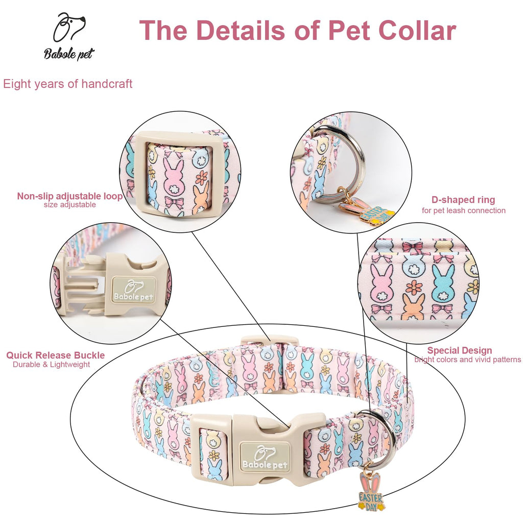 Babole Pet Easter Dog Collar for Small Dogs - Pastel Bunny Easter Collars for Female Dogs, Cute Spring Girl Dog Collar, Lightweight Adjustable Cartoon Holiday Pet Collars S