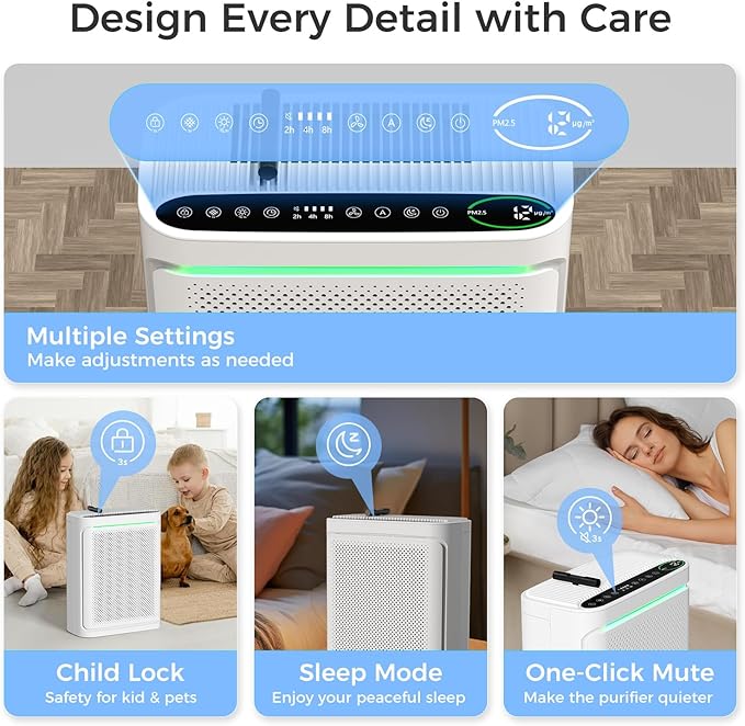VOOPNU Air Purifiers For Home With Air Quality Display, DH-JHD08(White)