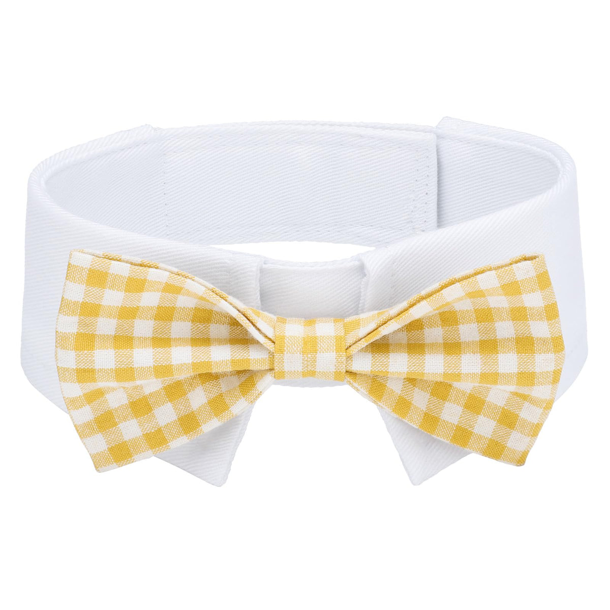 Segarty Dog Bow Tie, Adjustable Yellow Plaid Bowtie Collar for Neck Girth 10.2-12.6in, Medium Neck Tie Tuxedo Comfortable Cotton Boy Pet Grooming Accessory for Formal Wedding Holiday Birthday Party