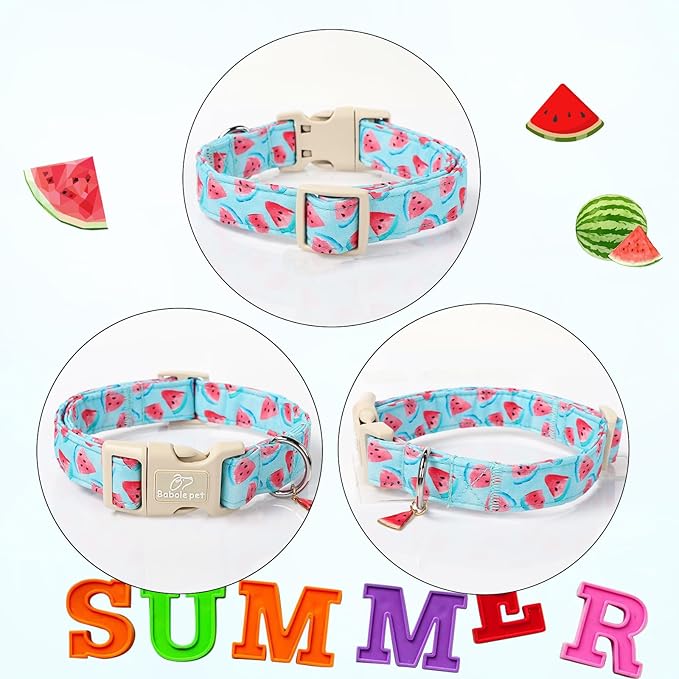 Babole Pet Adjustable Summer Dog Collar, Cute Watermelon Dog Collars for Small Dogs, Lightweight Quick-Release Buckle Collar for Boy&Girl Dogs S