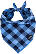 Gofshy Boy Dog Bandana Large- Blue Black Dog Scarf Buffalo Plaid Printing Adjustable Bib Handkerchief Accessories for Medium Large Dogs (L)