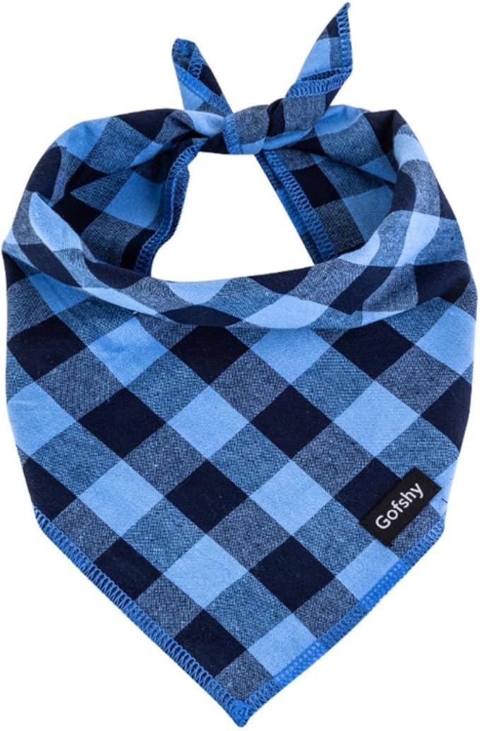 Gofshy Boy Dog Bandana Small-Blue Black Dog Scarf Buffalo Plaid Printing Adjustable Bib Handkerchief Accessories for Small Dogs Cats (S)