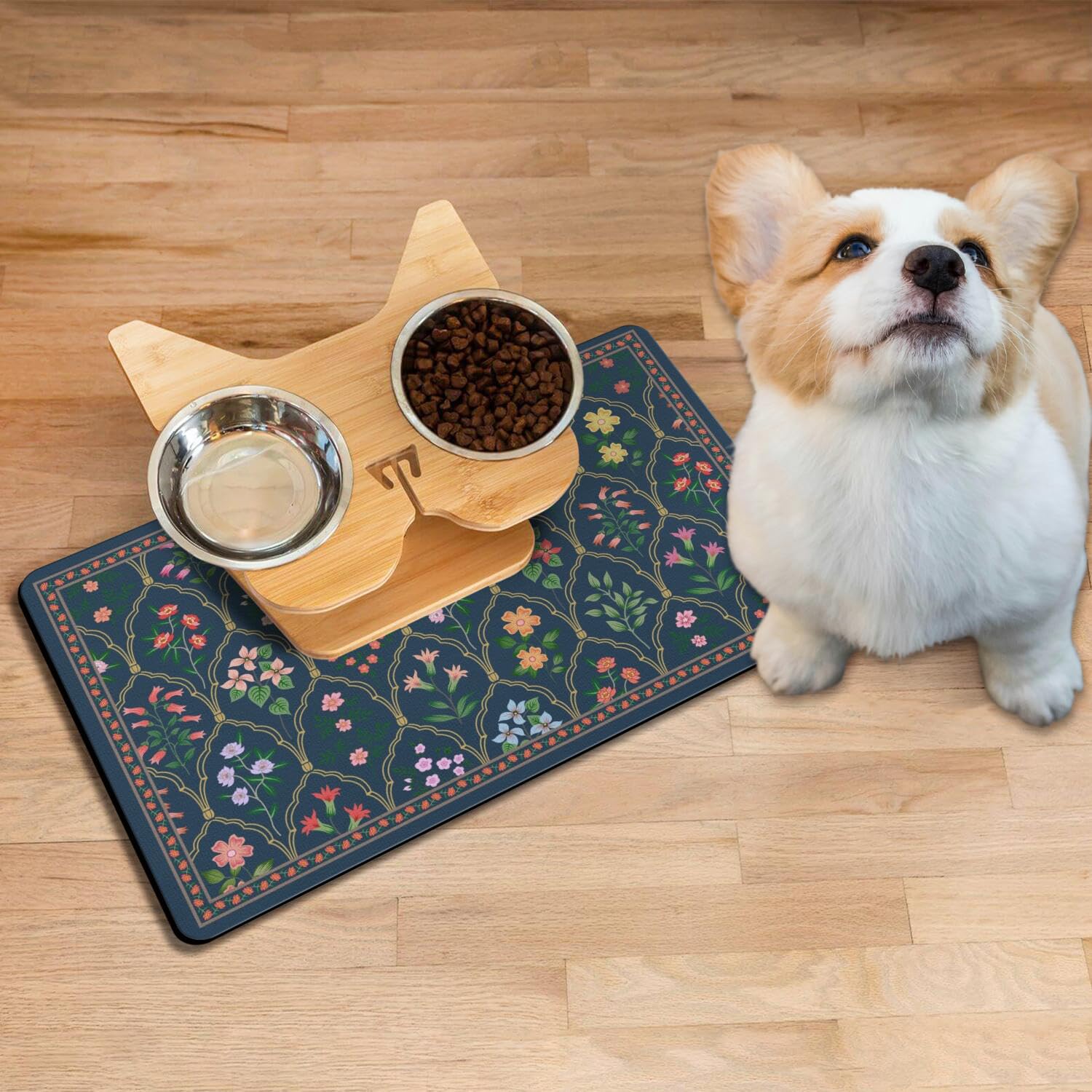Absorbent Pet Dog Bowl Mat for Food and Water, Pet Cat Food Feeding Mat with Non Slip Rubber Backing, Dog Food Mats for Floors Waterproof, 12"x20"